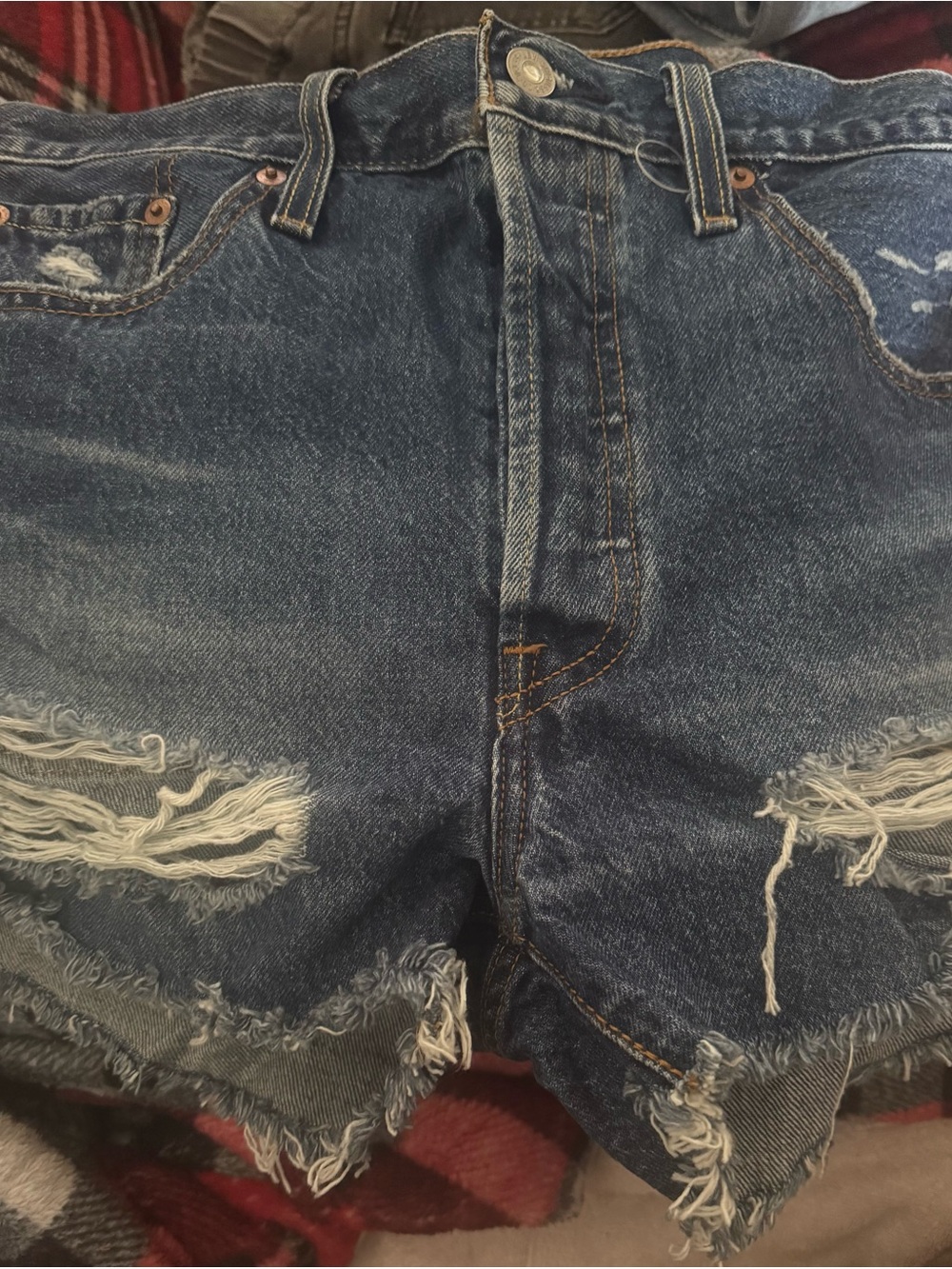 Levi's Distressed Dark Blue Denim Jean Shorts